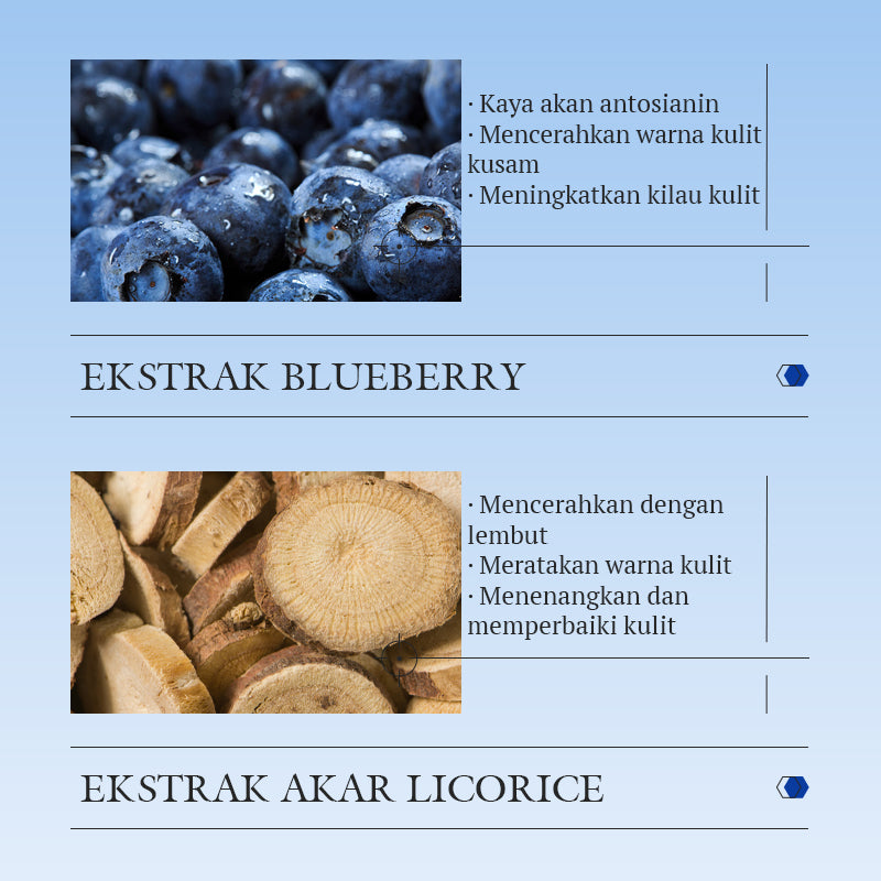 Blueberry and licorice root extracts in KORMESIC brightening facial cleanser